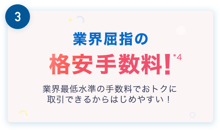 3.業界屈指の格安手数料!*4業界最低水準の手数料でおトクに取引できるからはじめやすい!